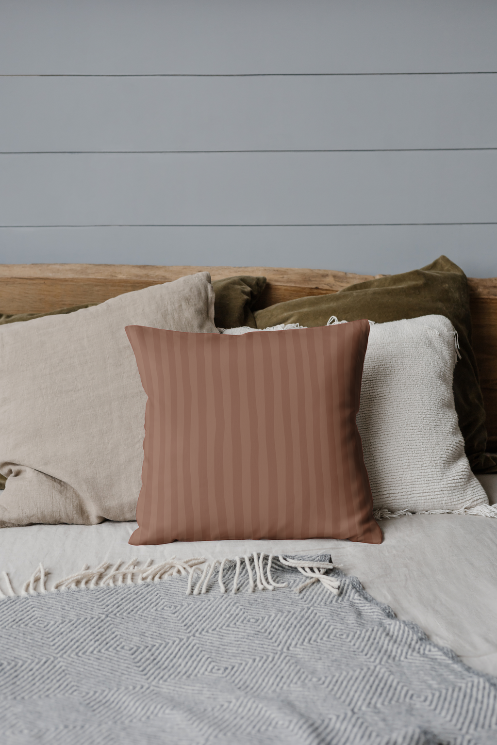 Brown Striped Faux Suede Square Pillow